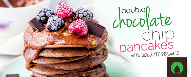 DOUBLE CHOCOLATE CHIP PANCAKES WITH CHOCOLATE PB SAUCE